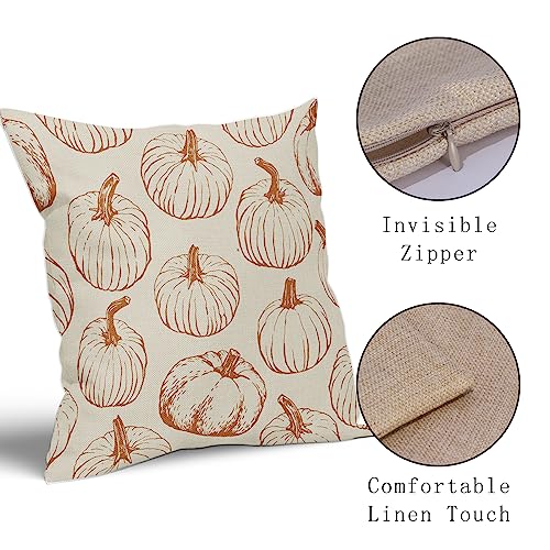 Aytipun Fall Pillow Covers 18x18 Set of 2 Burnt Orange Pumpkin Autumn Thanksgiving Harvest Decorative Throw Pillows Outdoor Cushion Case Sofa Couch Bed Decor - Image 4