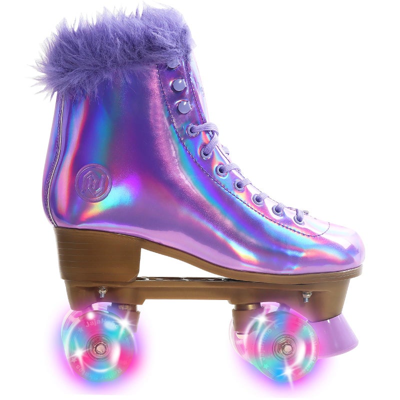 JajaHoho Roller Skates for Women, Holographic High Top Classic Rollerskates, Shiny Double-Row Purple Four Wheels Quad Skates for Girls Indoor & Outdoor (Lilac, Size 7) - Image 5
