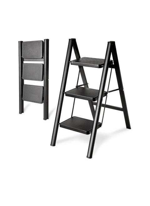3-Step Folding Ladder – Ultra-Slim 5cm Folded – Compact & Space-Saving for Home Use  w
