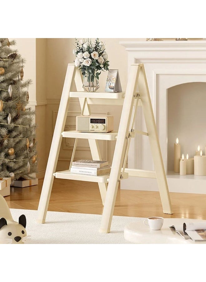 3-Step Folding Ladder – Ultra-Slim 5cm Folded – Compact & Space-Saving for Home Use  w