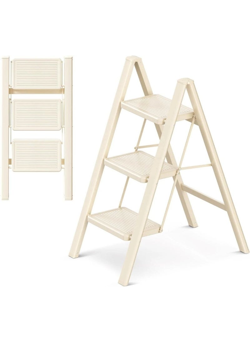 3-Step Folding Ladder – Ultra-Slim 5cm Folded – Compact & Space-Saving for Home Use  w