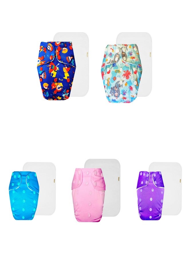 Dumbledo Premium Cloth Diaper with Cotton Insert (Pack of 5) | Hypoallergenic | 6-Layer Absorbent Pad | Easy to Clean | Worry-Free Diapering | 3 Months - 3 Years | Unisex Baby - Image 1