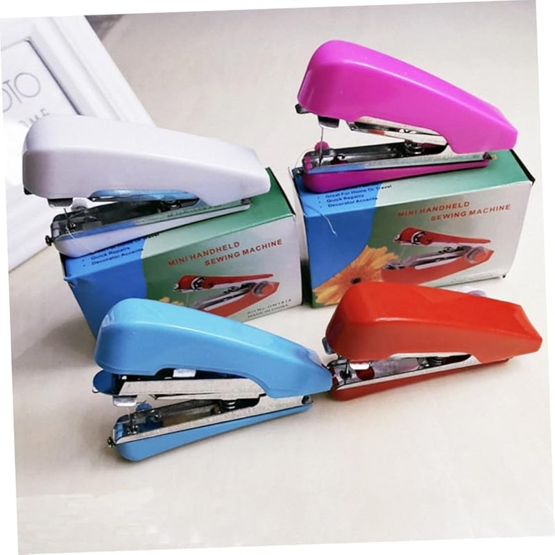 4 قطع مجموعة ماكينة خياطة محمولة صغيرة للاستخدام أثناء السفر وإصلاحات المنزل باللون الأزرق والأبيض والأحمر والوردي - Image 5