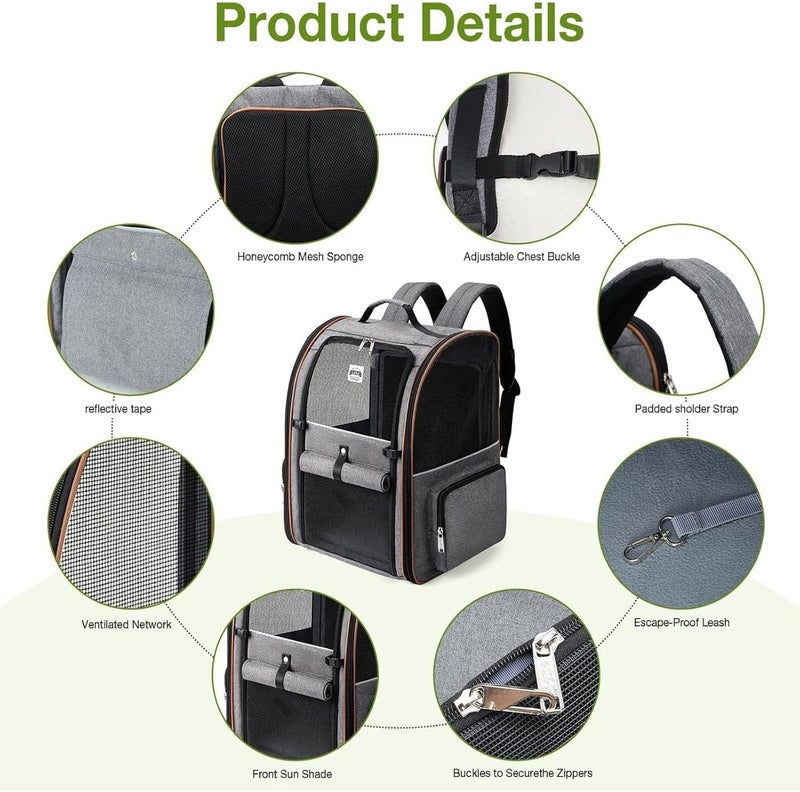 Moonmen Pet Carrier Backpack, 4 Aperture Design with Breathable Mesh Ventilation Portable Dog Carry Backpack for Outdoor, Expandable Soft Sided Pet Carrier Bag for Small Dogs and Cats up to 25 lbs (Grey) - Image 4