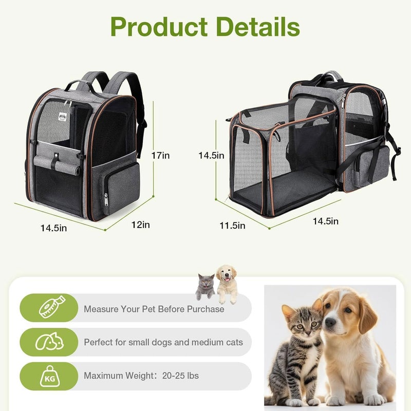 Moonmen Pet Carrier Backpack, 4 Aperture Design with Breathable Mesh Ventilation Portable Dog Carry Backpack for Outdoor, Expandable Soft Sided Pet Carrier Bag for Small Dogs and Cats up to 25 lbs (Grey) - Image 5