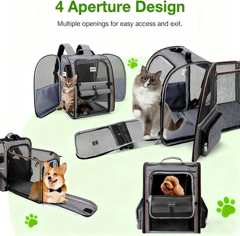 Moonmen Pet Carrier Backpack, 4 Aperture Design with Breathable Mesh Ventilation Portable Dog Carry Backpack for Outdoor, Expandable Soft Sided Pet Carrier Bag for Small Dogs and Cats up to 25 lbs (Grey) - Image 2