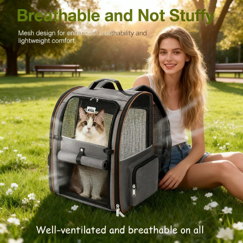 Moonmen Pet Carrier Backpack, 4 Aperture Design with Breathable Mesh Ventilation Portable Dog Carry Backpack for Outdoor, Expandable Soft Sided Pet Carrier Bag for Small Dogs and Cats up to 25 lbs (Grey) - Image 3