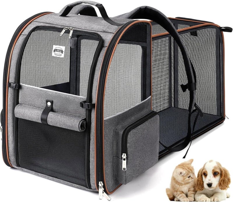 Moonmen Pet Carrier Backpack, 4 Aperture Design with Breathable Mesh Ventilation Portable Dog Carry Backpack for Outdoor, Expandable Soft Sided Pet Carrier Bag for Small Dogs and Cats up to 25 lbs (Grey) - Image 1