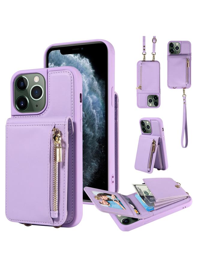 زبون جراب هاتف iPhone 11 Pro Max Crossbody مزود بحبل وسحاب ومحفظة جلدية - Image 1