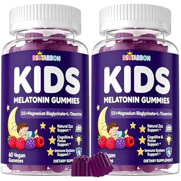 BSSTABBON Melatonin Gummies Kids 1mg: Extra Strength Chewable Kids Melatonin Gummy Plus Magnesium Chamomile Lavender Elderberry L-Theanine D3 B6 - Natural Rest Cycles for Children Ages 4+(120Count) - Image 1