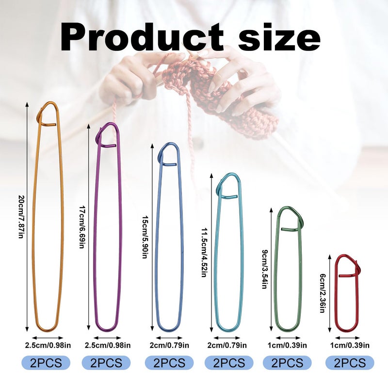 lasuroa 12pcs Knitting Stitch Holders, Handy Yarn Stitch Holder Versatile Crochet Hook Practical Cable Needle Colorful Crochet Holders for Quilting Sewing Knitting (6 Sizes) - Image 2