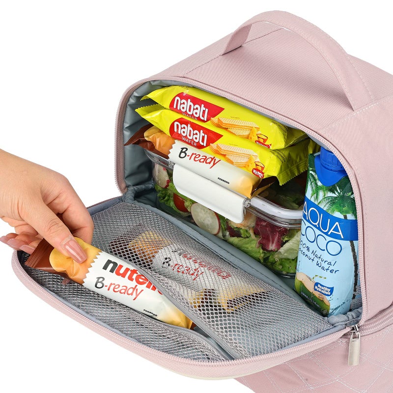 FINDCOZY Women Lunch Bag, Double Deck Reusable Insulated Lunch Box for Work, Pink - Image 3