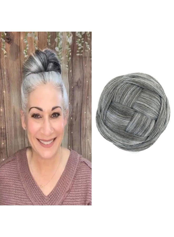 Funyn Synthetic Hair Chignon Scrunchie Natural Grey Hair Braided Bun Donut Hairpieces Clip in Hair Bun Extensions Updo Space Bun for Women Beauty (#Gray) - Image 1