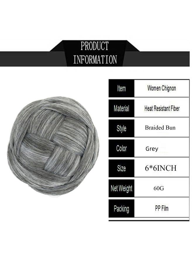 Funyn Synthetic Hair Chignon Scrunchie Natural Grey Hair Braided Bun Donut Hairpieces Clip in Hair Bun Extensions Updo Space Bun for Women Beauty (#Gray) - Image 2
