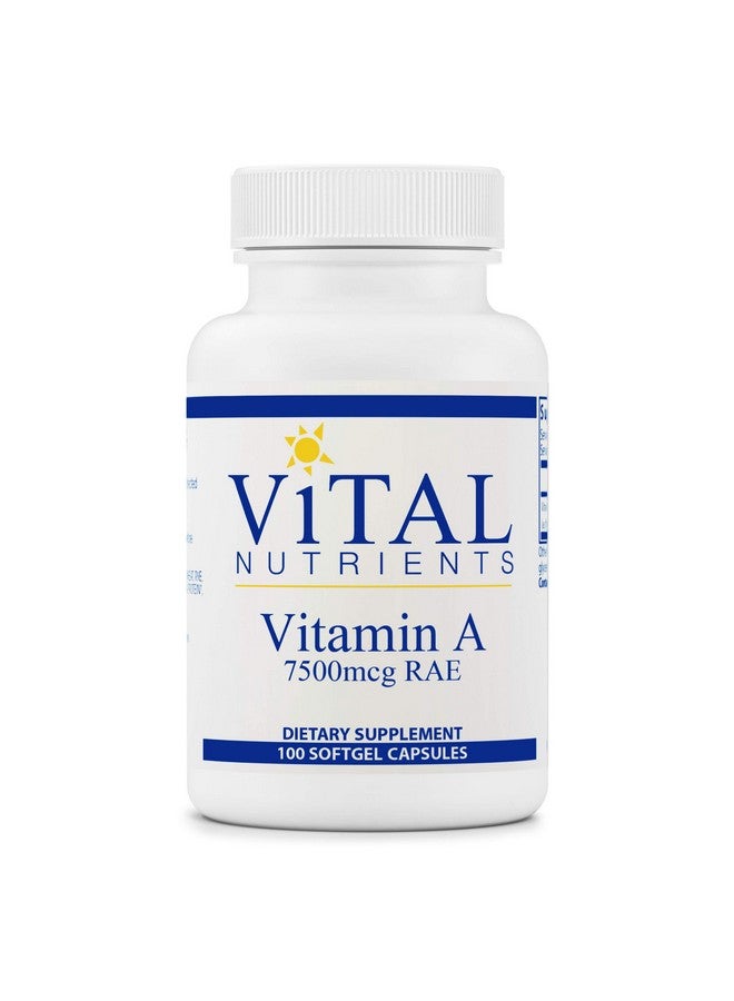 Vital Nutrients Vitamin A (From Fish Liver Oil) Supports Immune Function And Vision 100 Softgels Per Bottle 7500 Mcg Rae - Image 1