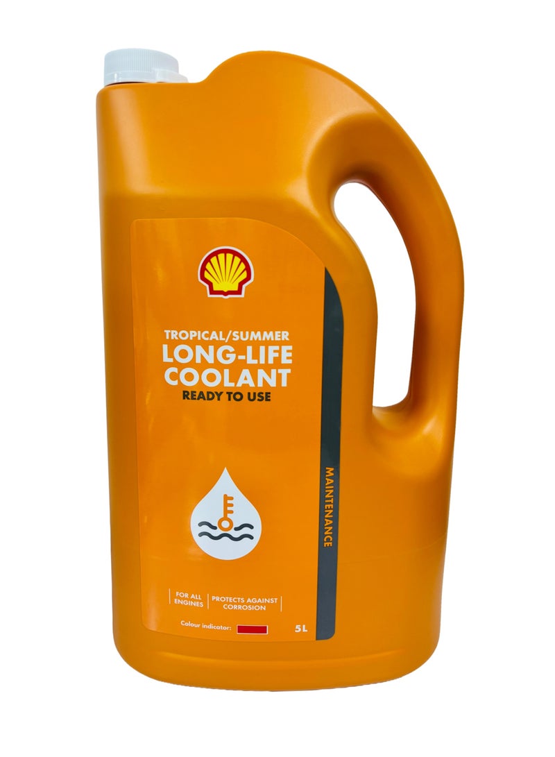 Shell Long-Life Coolant Ready-to-Use – Tropical/Summer Formula, Anti-Corrosion Engine Coolant, Radiator Protection, 5L RED - Image 1