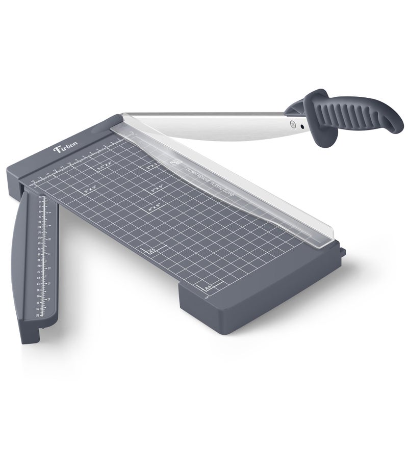 Firbon 12" Guillotine Paper Cutter with Hidden Ruler, Compact Heavy Duty 12-Sheet Capacity Trimmer for Cardstock, Photos, Scrapbooking, Office, Classroom, Studio (Gray) - Image 1