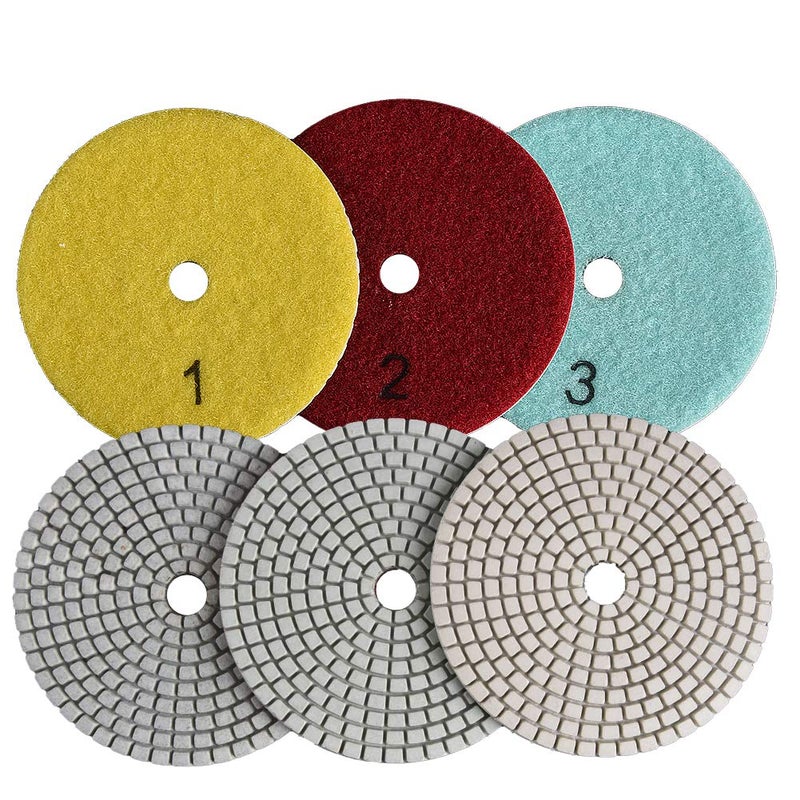GoYonder 4 Inch Wet or Dry Diamond Polishing Pads Set of 3pcs, Stone Granite Polish Pad Kit for Grinder, Polisher, Drill, 105mm Marble Polishing Pad in 3 Steps (AWS3PP02)