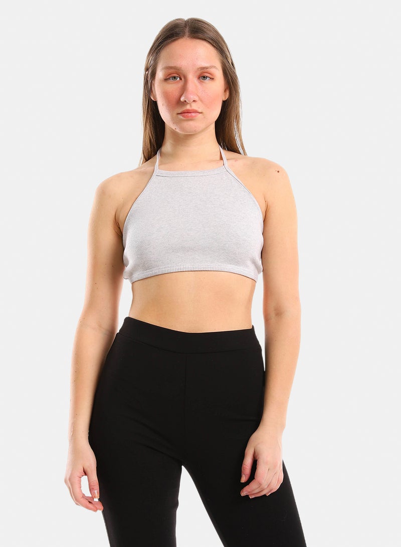 belle Ribbed Halter Crop Top - Image 1