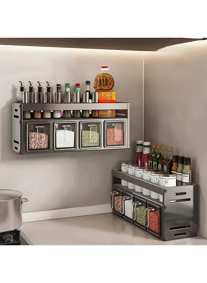 Dark Grey Hard Anodized Aluminum Wall Mount Spice Rack Organizer Non Perforated - Image 1