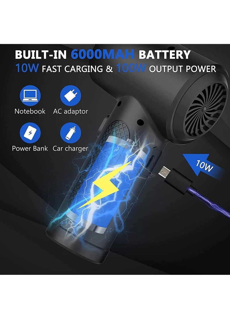 1000 واط منفضة هواء كهربائية لاسلكية / 51000 دورة في الدقيقة منفاخ هواء محمول 6000 مللي أمبير منفضة هواء مضغوطة مع 5 ملحقات فوهة بديل للهواء يمكن تنظيف الغاز لمنظف لوحة المفاتيح والكمبيوتر المحمول - Image 5