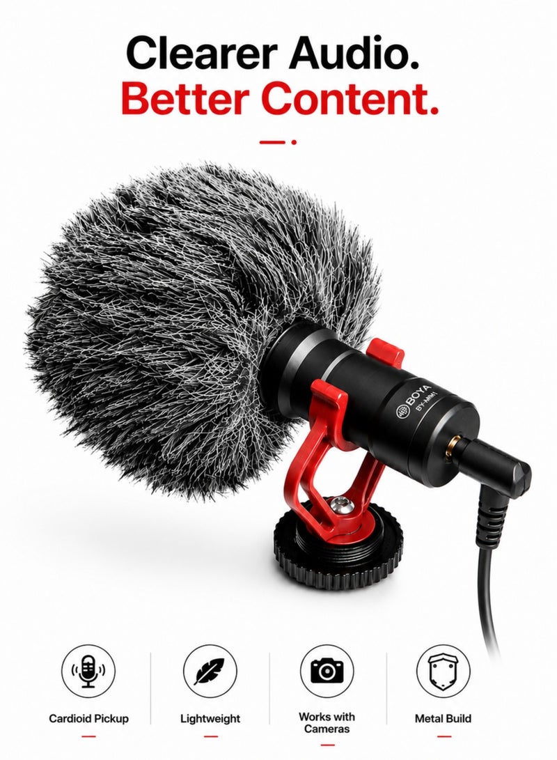 BOYA BY-MM1 Cardioid Condenser Microphone, Wired Mic for Smartphones, DSLR Cameras, Laptops & Audio Recorders, 3.5mm TRS/TRRS, Furry Windshield - Image 1
