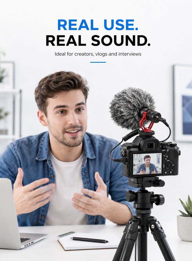 BOYA BY-MM1 Cardioid Condenser Microphone, Wired Mic for Smartphones, DSLR Cameras, Laptops & Audio Recorders, 3.5mm TRS/TRRS, Furry Windshield - Image 2