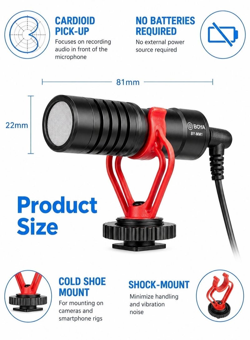 BOYA BY-MM1 Cardioid Condenser Microphone, Wired Mic for Smartphones, DSLR Cameras, Laptops & Audio Recorders, 3.5mm TRS/TRRS, Furry Windshield - Image 4
