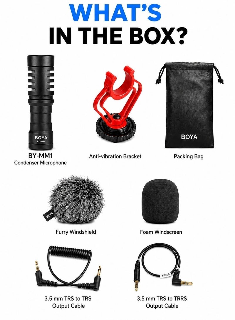 BOYA BY-MM1 Cardioid Condenser Microphone, Wired Mic for Smartphones, DSLR Cameras, Laptops & Audio Recorders, 3.5mm TRS/TRRS, Furry Windshield - Image 5