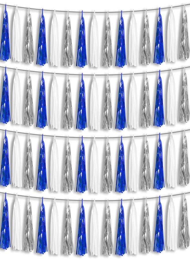 Hysilla 4P Navy-Blue White-Silver Foil Fringe Metallic Tassel Garland Banner, Tassels Banner Streamers for Parade Floats, Bachelorette, Wedding, Birthday, Halloween, Bridal/Baby Shower Party Decorations - Image 1