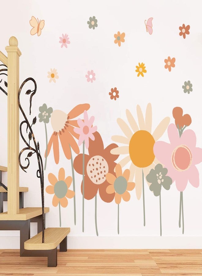 Supzone Colorful Flower Wall Stickers - Boho Retro Vintage Floral Art Decals for Bedroom, Living Room, TV, Office - Large Home Decoration - Image 5