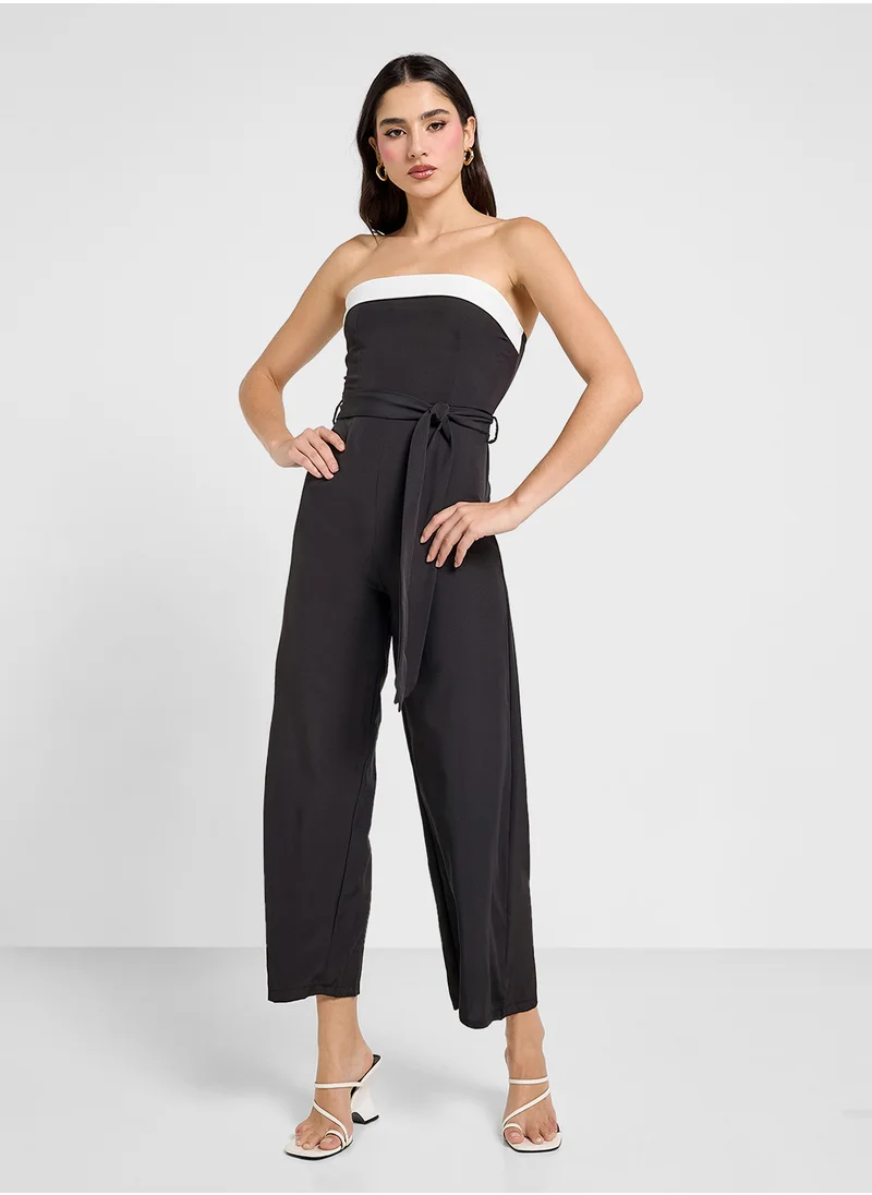 جينجر Bandeau Contrast Detail Wide Leg Jumpsuit