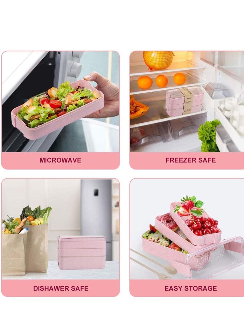 XiuWoo 3-In-1 Meal Prep Container, 900ML Japanese Lunch Box with Compartment, Wheat Straw, Leak-proof, Spoon and Fork, BPA-free  - Image 4