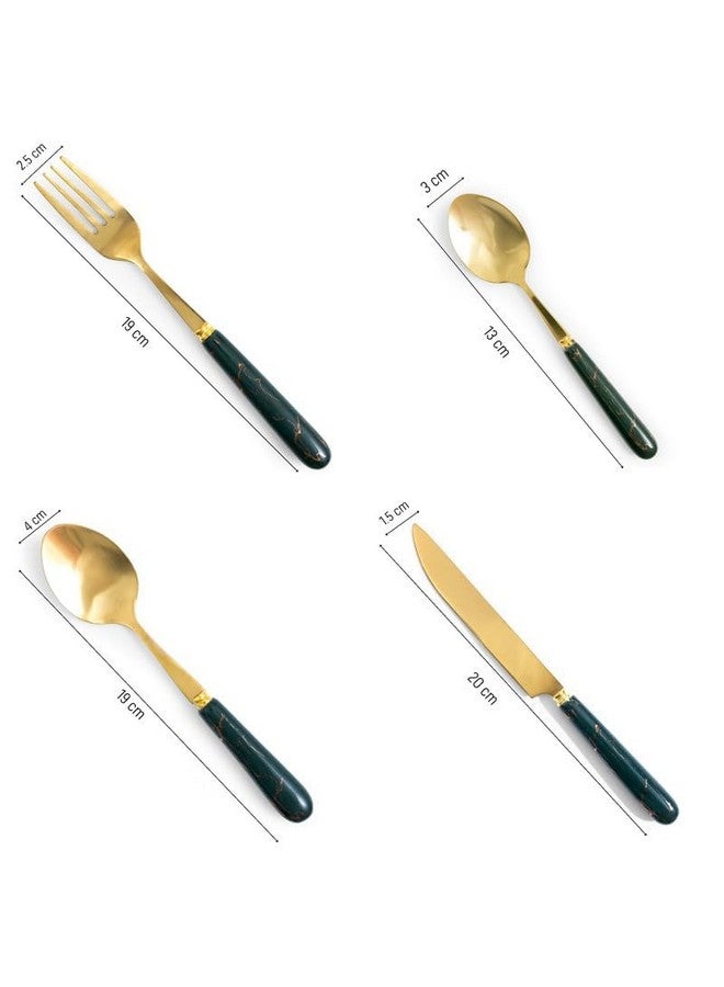 MGeezz Stainless Steel Spoons, Forks & Knives Set of 24 with Stand and Ceramic Handle (Forest Green) - Image 5