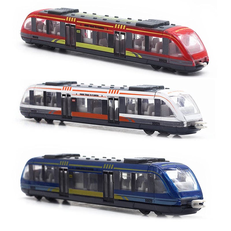 OTONOPI Toy Train Set High Speed Locomotive Engine Die Cast Model Car Sliding Linked Subway Bullet Train Set for Kids Pack of 3 - Image 5