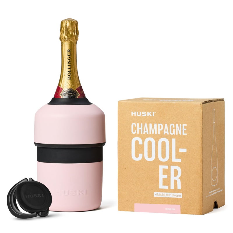 Huski Champagne Chiller NEW AwardWinning Iceless Design with Detachable Bottle Stopper Keeps Wine Cold up to 6 Hours Fits most 750ml Champagne Prosecco Sparkling Wine Bottles Powder Pink