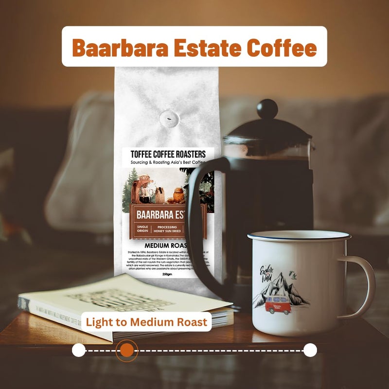 Toffee Coffee Roasters | Baarbara Estate Coffee | Single Origin Arabica Light to Medium Roast, Coffee Notes: Dry Almond, Coco and Honey, Grind: Whole Beans, Freshly Roasted Coffee - 250 gms - Image 2