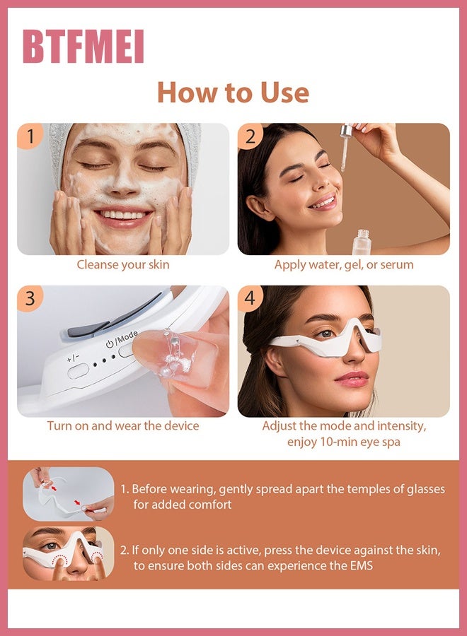 BTFMEI Red Light Therapy Massager Glasses, Microcurrent Eye Face LED Red Light Beauty Device, Under Eye Massager, Eyes Bag Remover for Reduce Dark Circles Puffiness Wrinkles Relax Eye Strain - Image 4