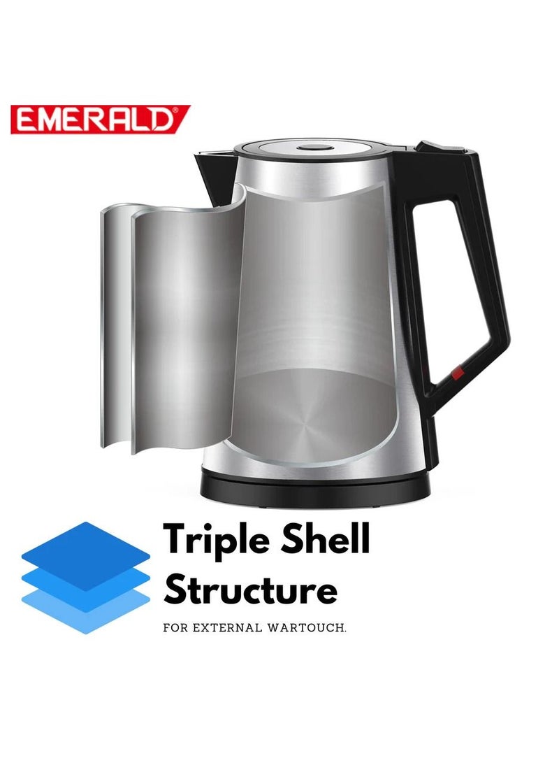 EMERALD Cordless Electric Kettle, 2200W Power, 1.7L, with Auto Shut, 360-Degree Cord Design, Perfect for Warm Beverages EK780KG (Black) - Image 3