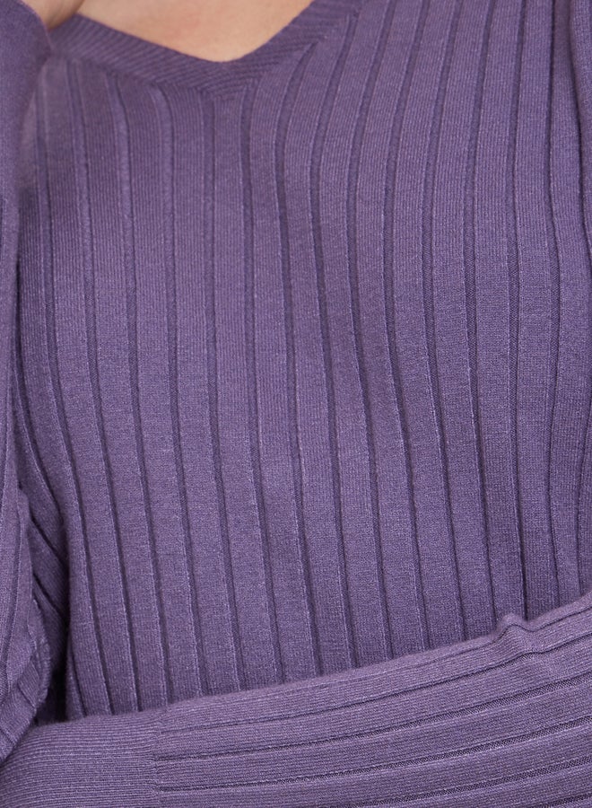 Styli Purple Regular Fit Wide Ribbed Sweater - Image 4