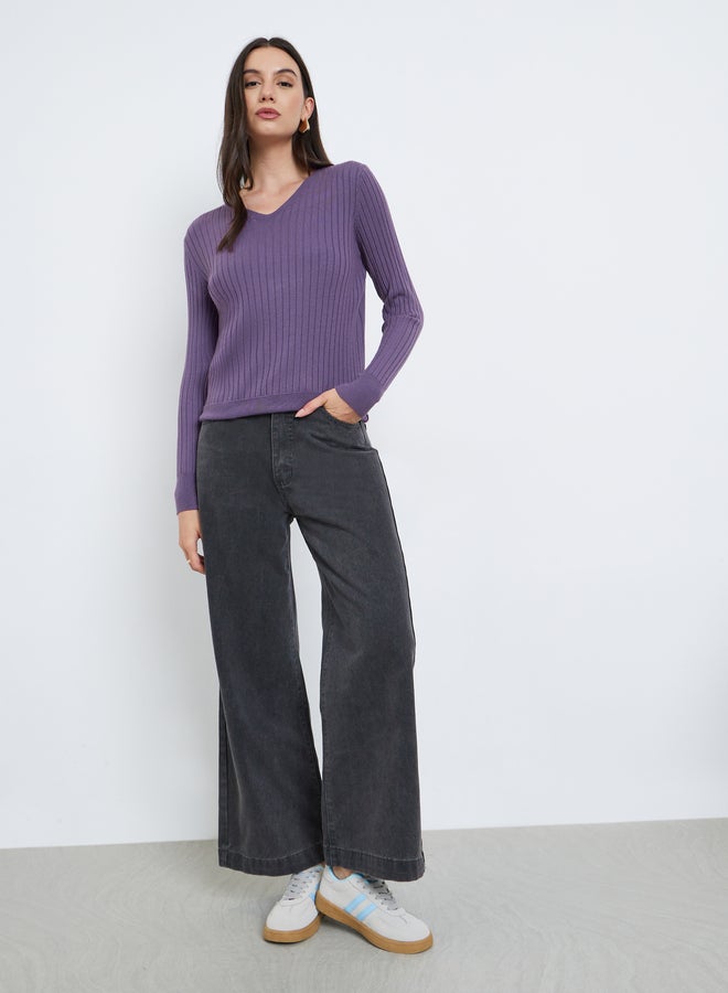 Styli Purple Regular Fit Wide Ribbed Sweater - Image 2