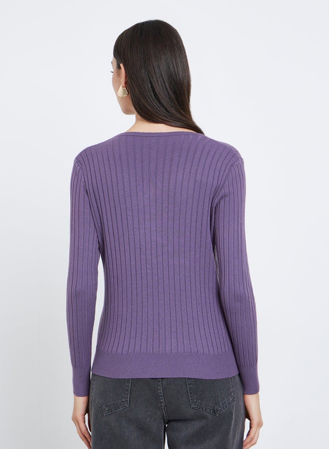 Styli Purple Regular Fit Wide Ribbed Sweater - Image 5