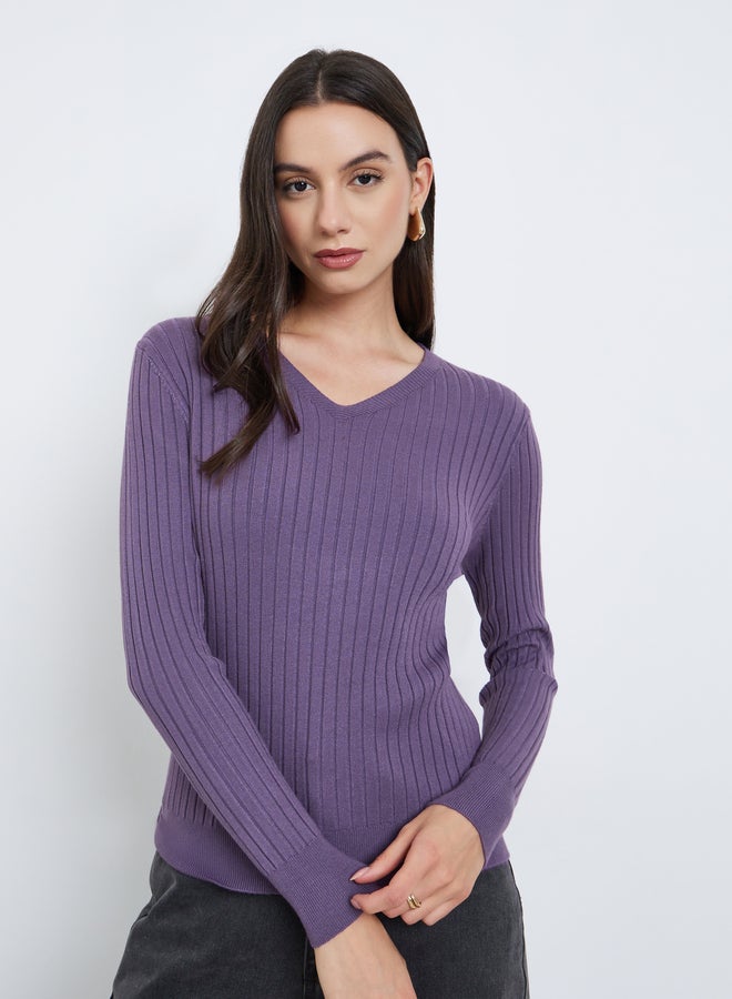 Styli Purple Regular Fit Wide Ribbed Sweater - Image 3