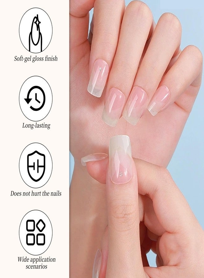 NICENEEDED Cured Gel Nail Strips UV Light Gel Nail Stickers Salon Quality Long Lasting Charms Crafts for Home Nails DIY (White Pink) - Image 2