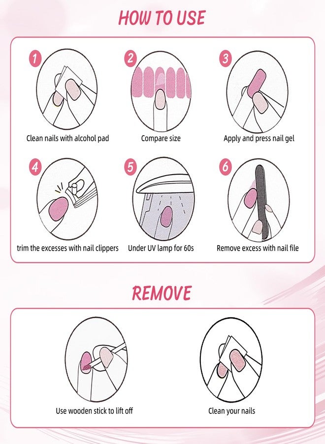 NICENEEDED Cured Gel Nail Strips UV Light Gel Nail Stickers Salon Quality Long Lasting Charms Crafts for Home Nails DIY (White Pink) - Image 4