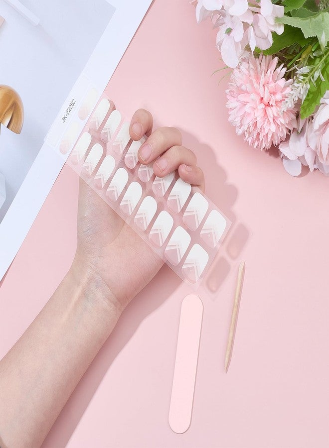 NICENEEDED Cured Gel Nail Strips UV Light Gel Nail Stickers Salon Quality Long Lasting Charms Crafts for Home Nails DIY (White Pink) - Image 1