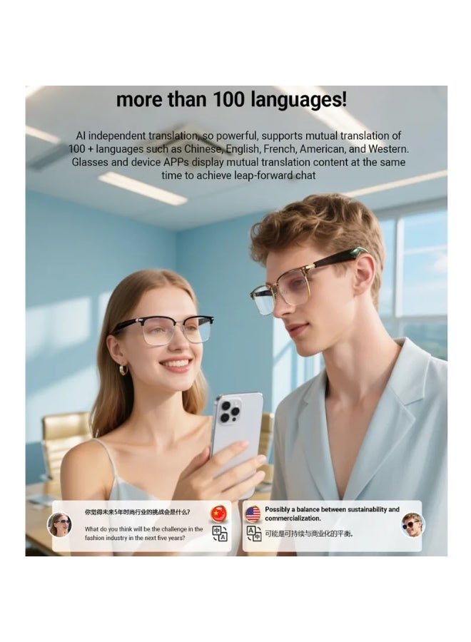 النظارات الذكية ترجمة اللغة الإجابة مكالمة المساعد الصوتي استمع الأغاني مكافحة الضوء الأزرق 100 + ترجمة اللغة النظارات الذكية - Image 2