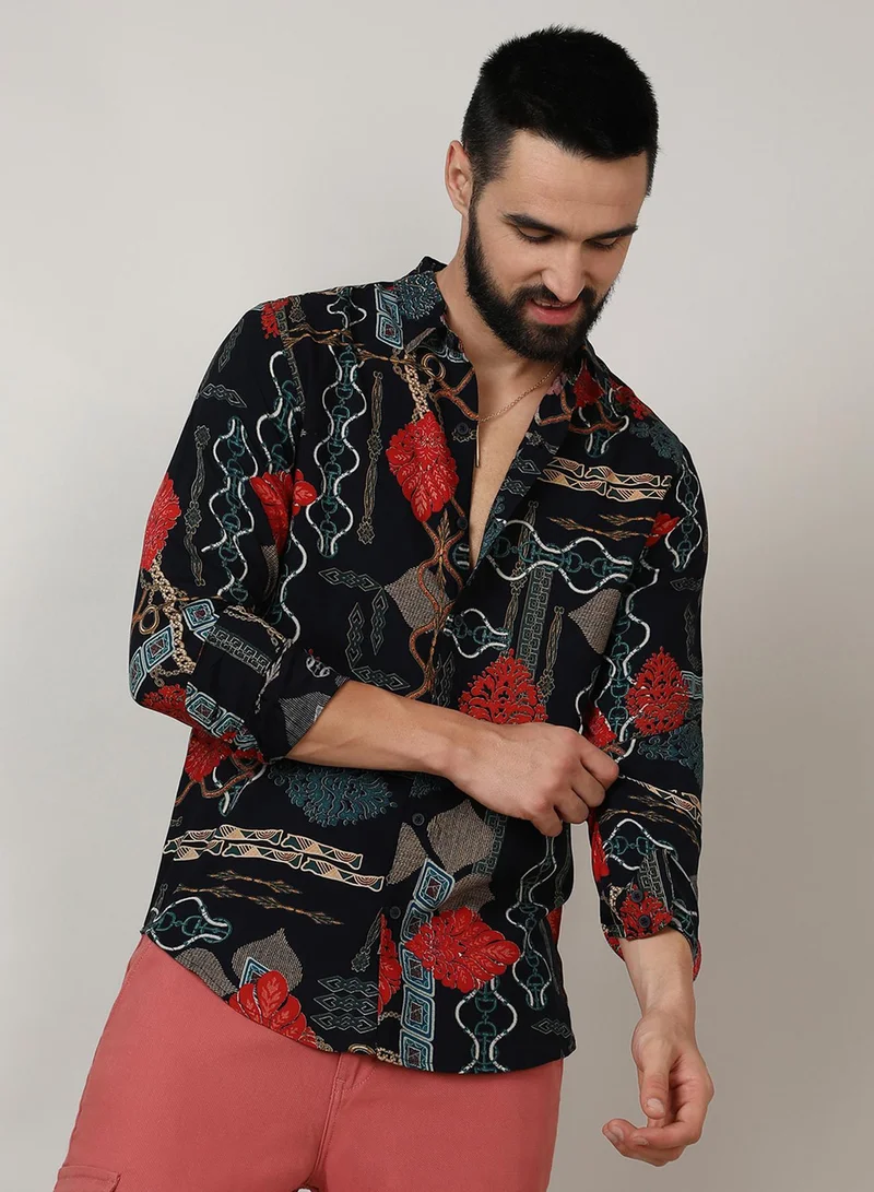 Campus Sutra Men's Crimson Red & Teal Green Artistic Block Shirt For Casual Wear | Spread Collar | Long Sleeve | Button Closure | Shirt Crafted With Comfort Fit For Everyday Wear