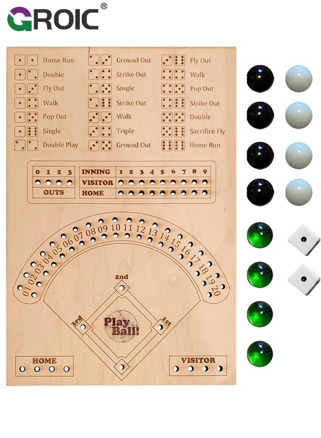 GROIC Baseball Games, Board Game, Dice Game Wood, Wooden with Marbles for Kids Adults, Fun Double Battle Table Marble - Image 2