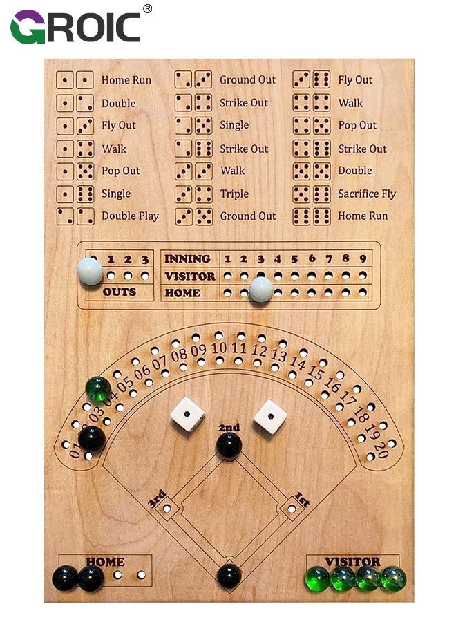 GROIC Baseball Games, Board Game, Dice Game Wood, Wooden with Marbles for Kids Adults, Fun Double Battle Table Marble - Image 1
